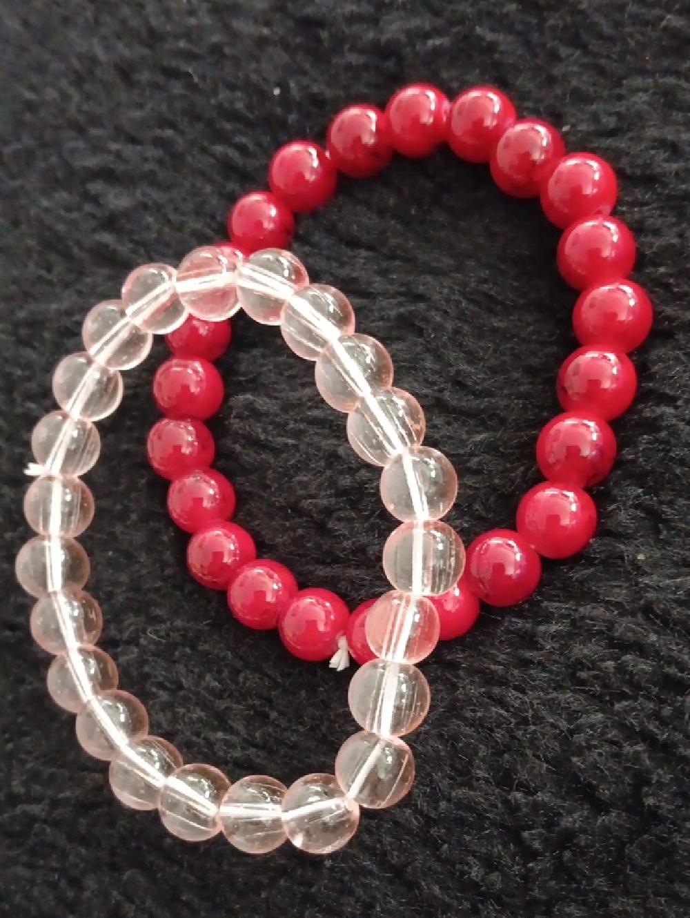 Red and Clear Beaded Stretch Bracelets